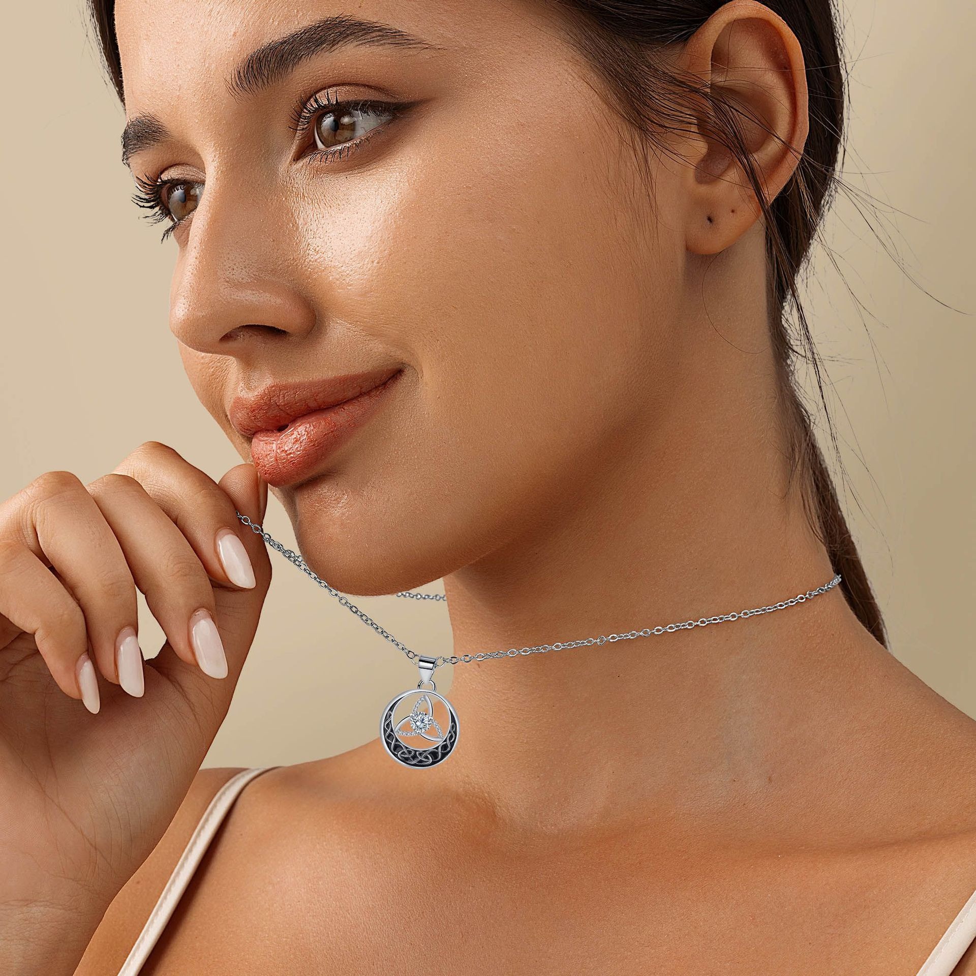 Celtic Moon Halo S925 Sterling Silver Black Enamel Protection Power Necklace