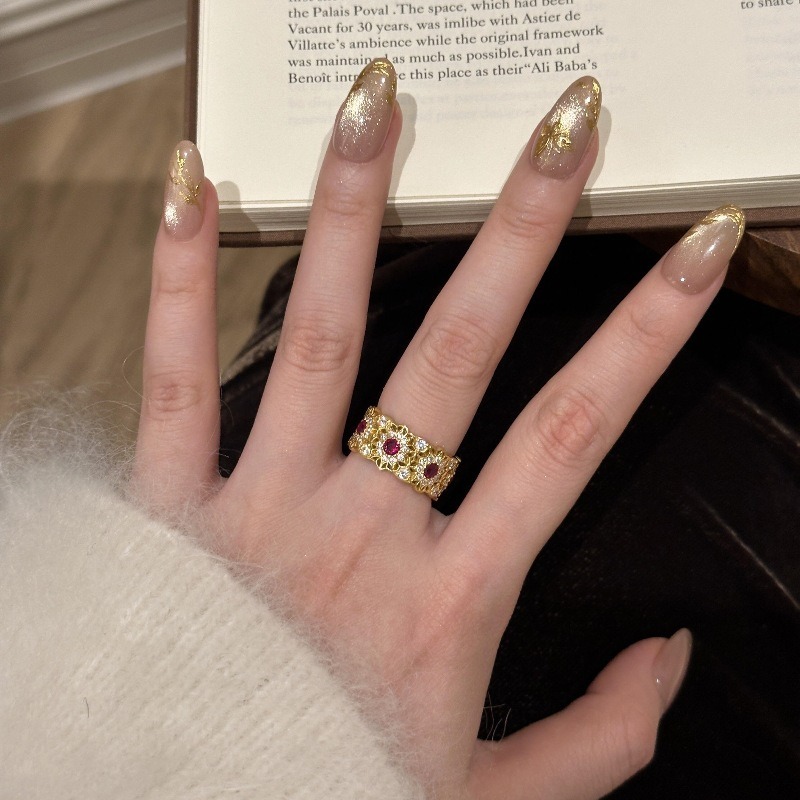 Vintage Filigree Gold-Plated Ruby Open Ring