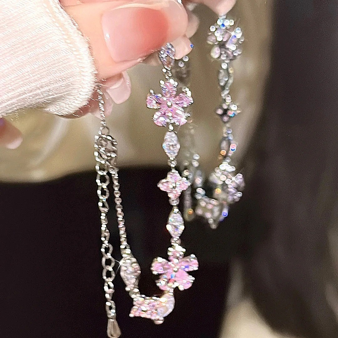 Cherry Blossom Glow S925 Sterling Silver Pink Crystal Cherry Blossom Bracelet