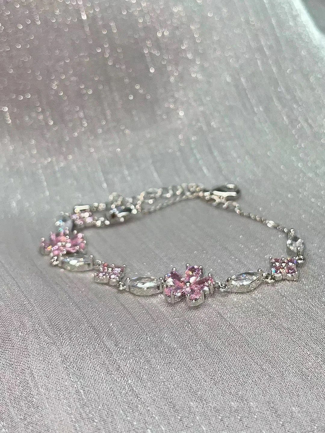 Cherry Blossom Glow S925 Sterling Silver Pink Crystal Cherry Blossom Bracelet