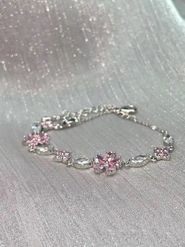 Cherry Blossom Glow S925 Sterling Silver Pink Crystal Cherry Blossom Bracelet