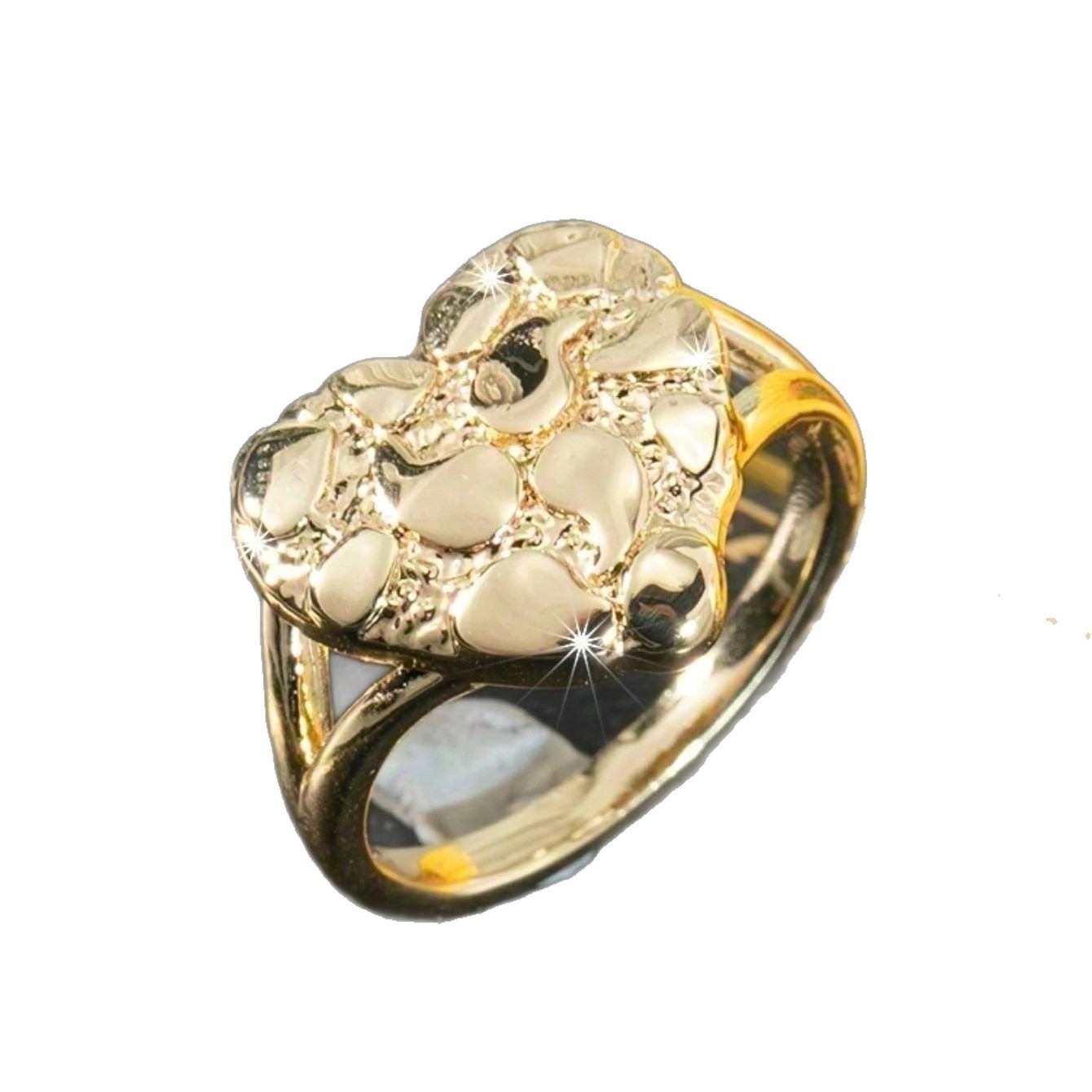 Gilded Heart Texture Ring - Retro Irregular Pattern Light Luxury Band