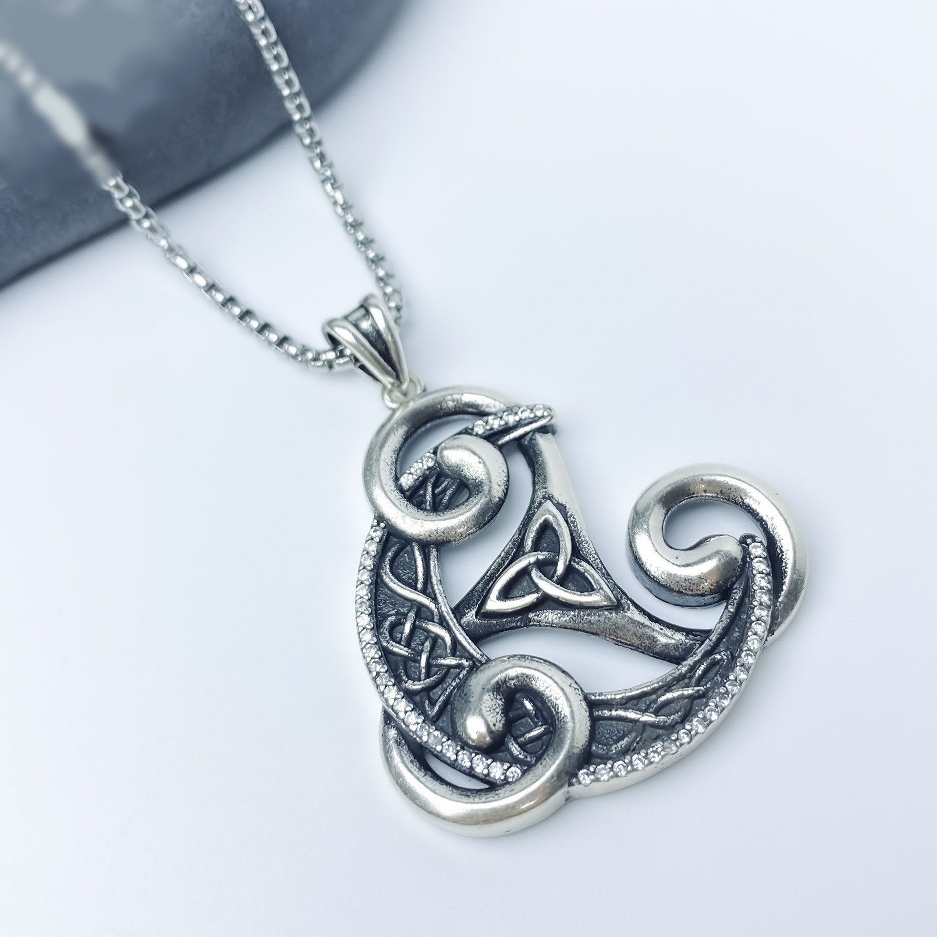 Celtic Crescent Amulet S925 Silver Spiral Protection Necklace