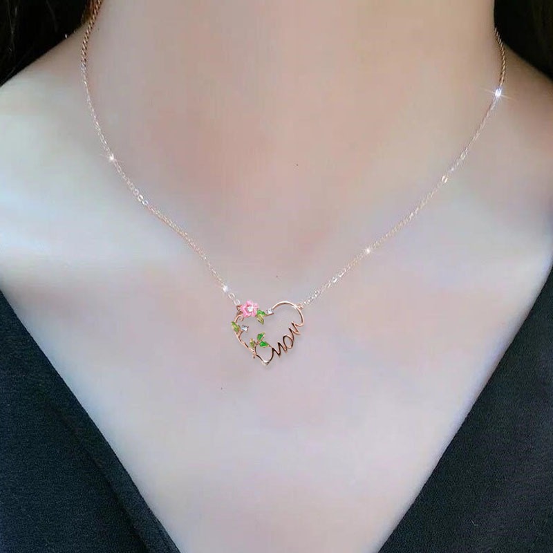 Heart & Bloom S925 Rose Gold-Plated Mom Heart Floral Enamel Necklace