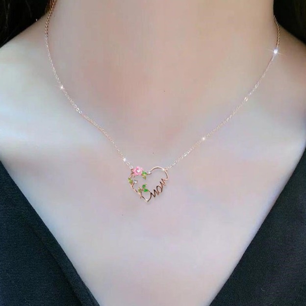 Heart & Bloom S925 Rose Gold-Plated Mom Heart Floral Enamel Necklace