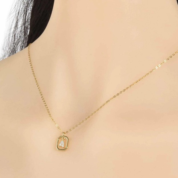 Personalized Touch 18K Gold Diamond 26 Letters Rotating Tag Necklace