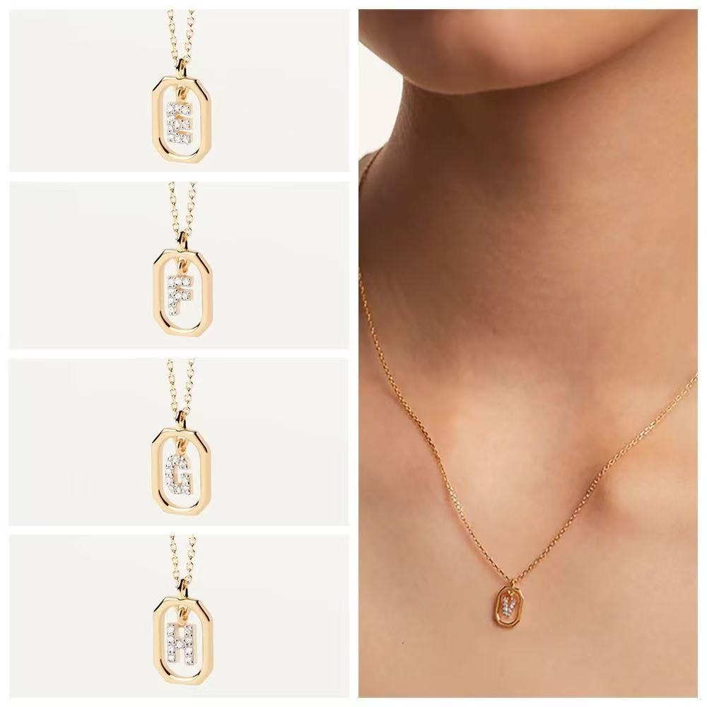Personalized Touch 18K Gold Diamond 26 Letters Rotating Tag Necklace