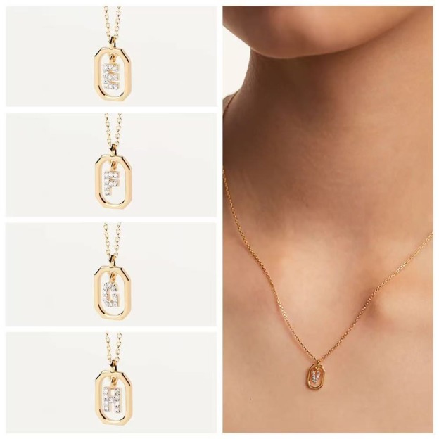 Personalized Touch 18K Gold Diamond 26 Letters Rotating Tag Necklace