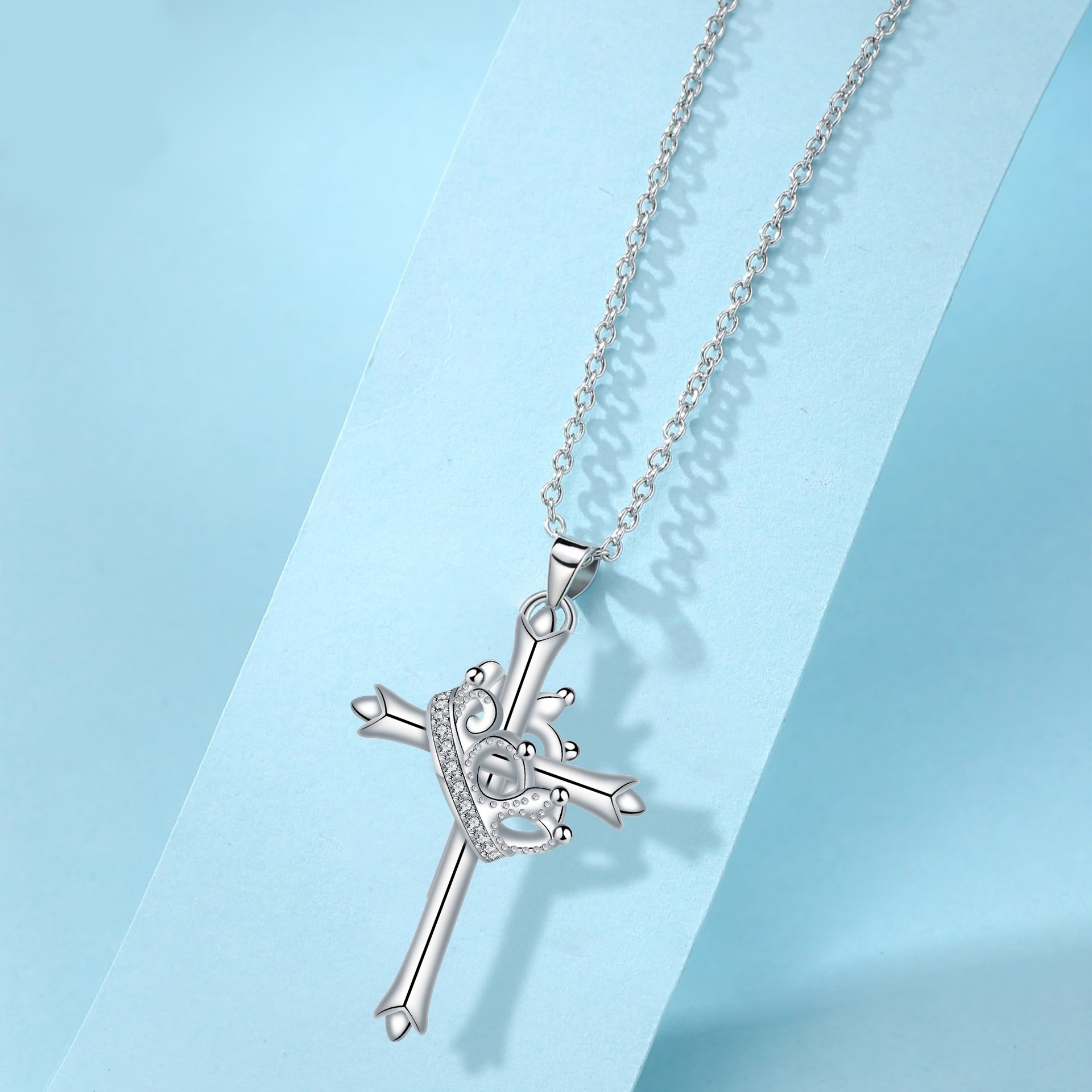 Crown of Faith S925 Sterling Silver Cross Necklace