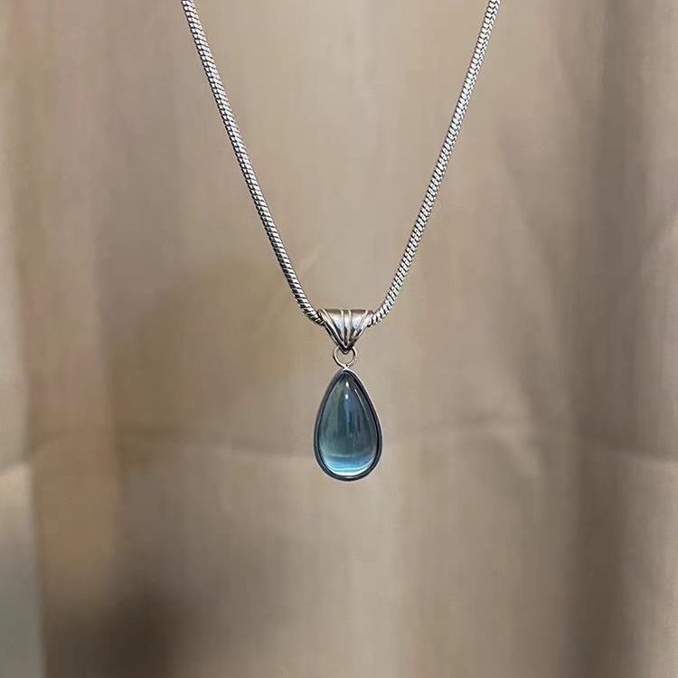 Mermaid's Tear S925 Sterling Silver Aquamarine Teardrop Necklace
