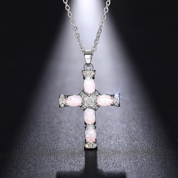 Opal Radiance Cross Necklace