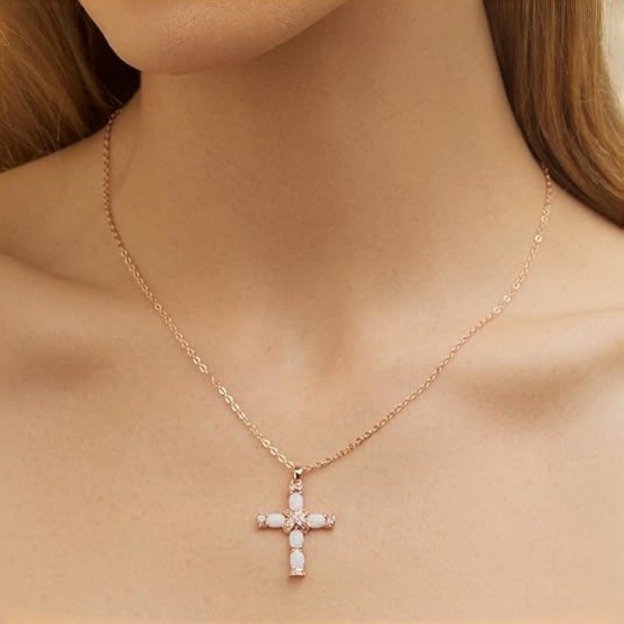 Opal Radiance Cross Necklace