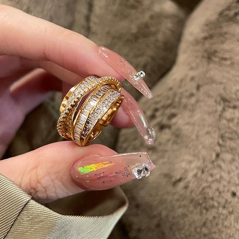 Interwoven Sparkle 18K Gold/White Gold Multi-Layer Pave Open Ring