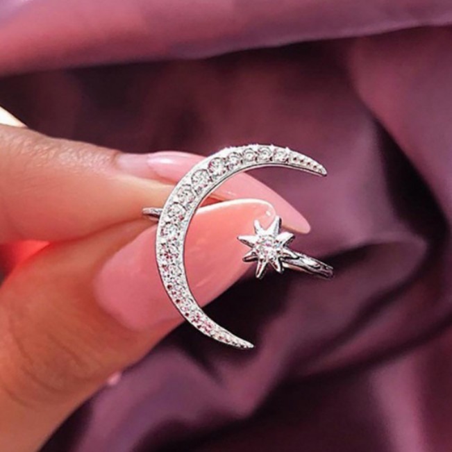 Moon & Star Adjustable Open Ring
