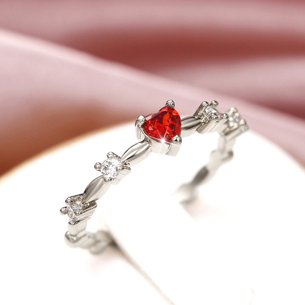 Heartbeat Signal Two-Tone Heart Zircon Thin Band Ring