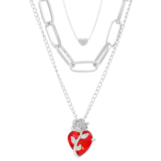 Rose & Red Heart Multi-Color Necklaces - Black Gold/Gold/Silver Single Chain & Layered Styles