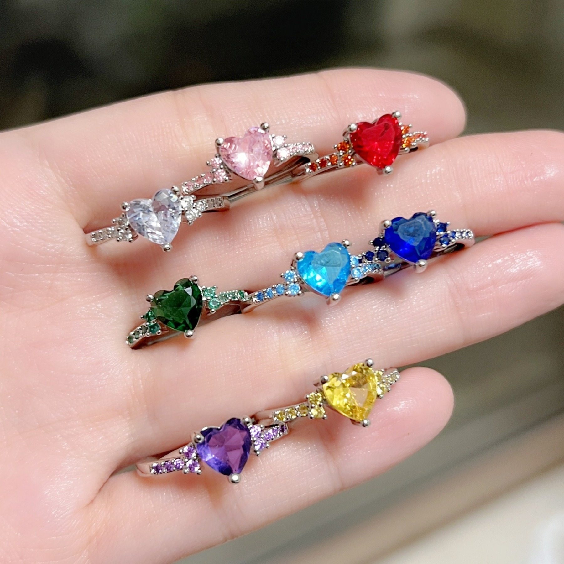 Heart of Color S925 Sterling Silver Heart Gemstone Ring