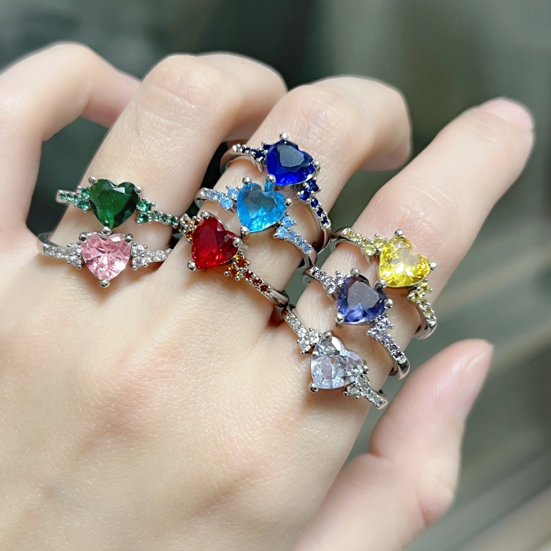 Heart of Color S925 Sterling Silver Heart Gemstone Ring