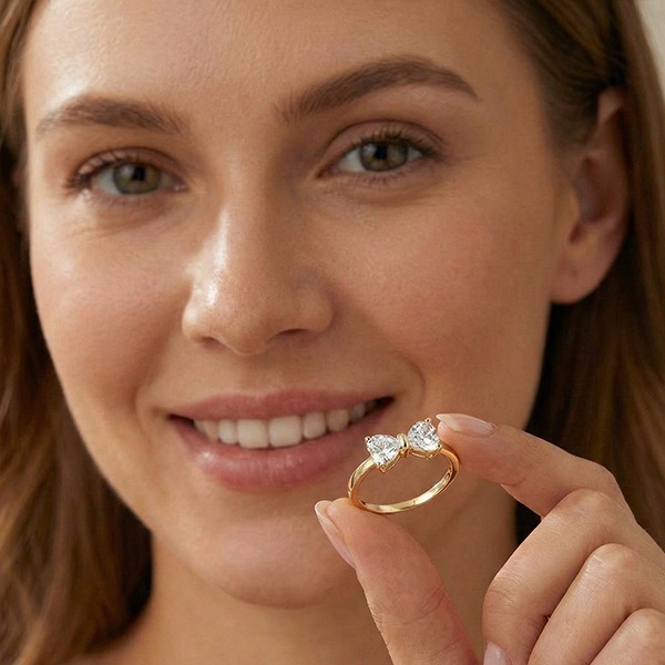 Heart Bow Ring 18K Gold-Plated Full-Diamond Light Luxury Band