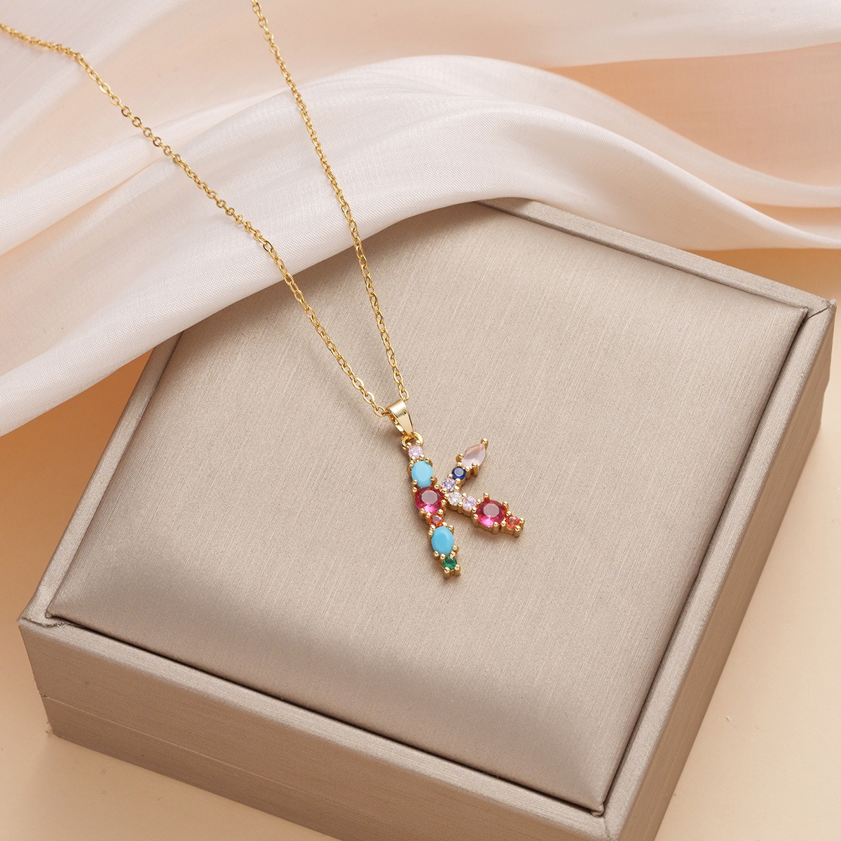 Personalized Colorful Gemstone Initial Necklace