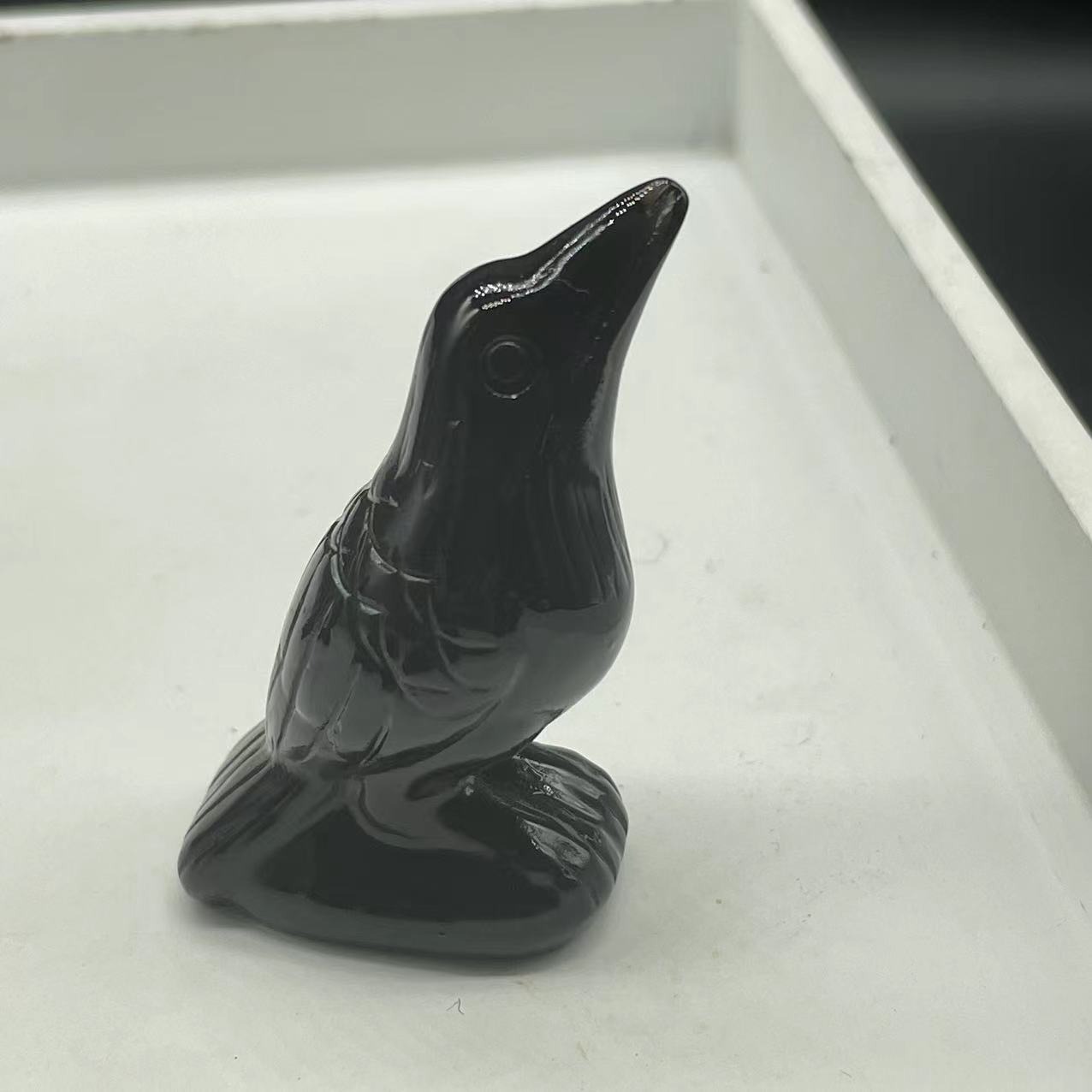 Raven Messenger Natural Black Obsidian Figurine