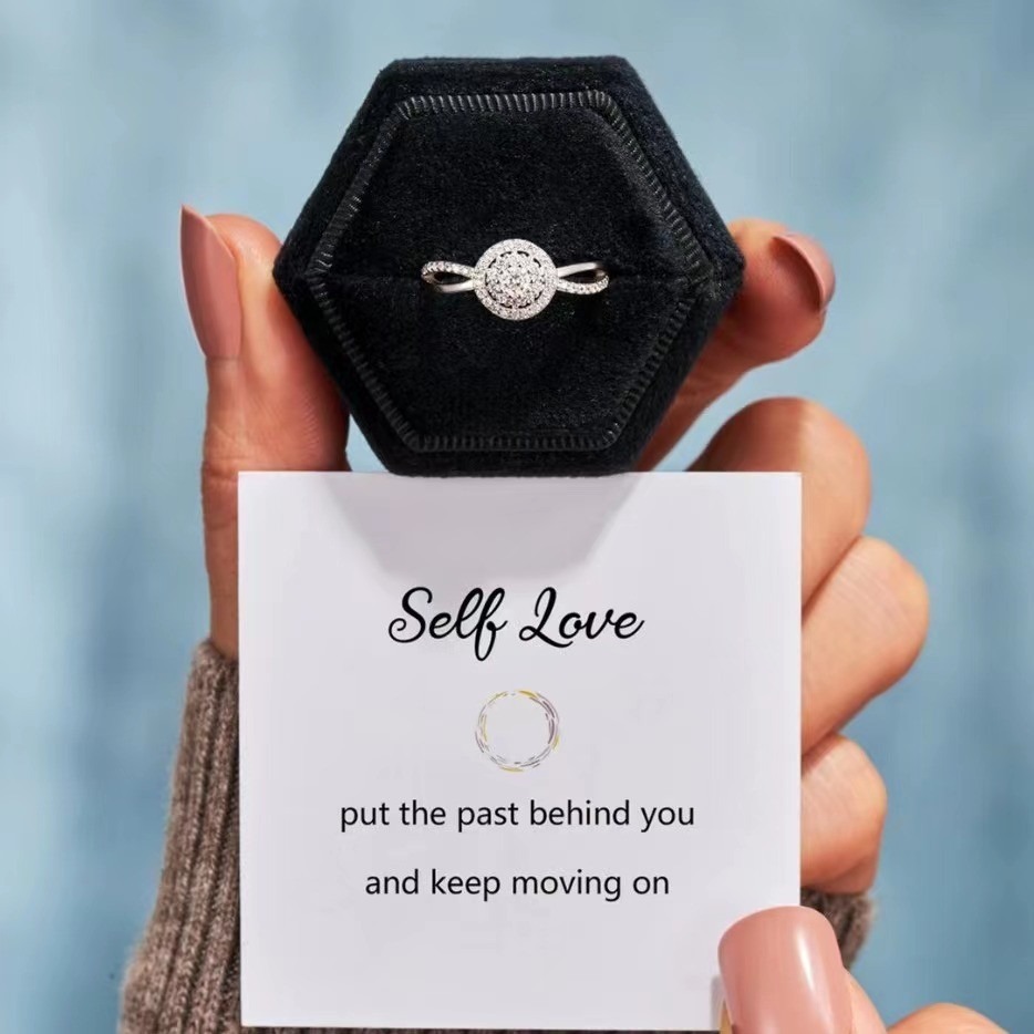S925 Self Love Themed Full-Diamond Circle Ring Light Luxury Self-Care Band