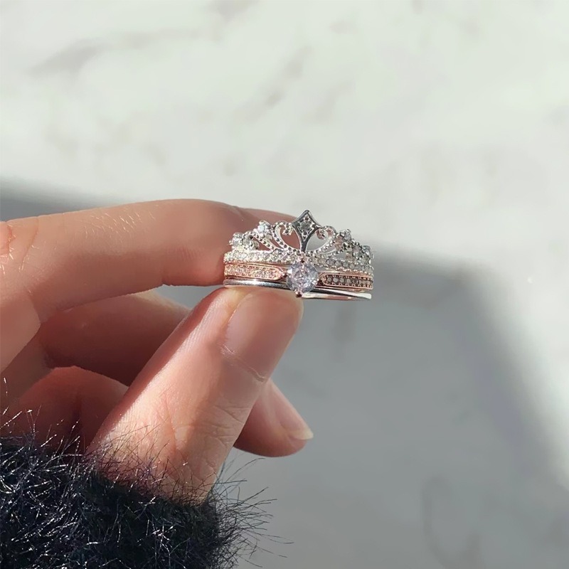  Light Luxury Crown Stackable Open Ring - Multi-Style Women's Diamond Ring