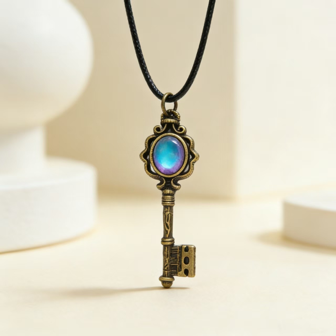 Vintage Hecate Key Natural Gemstone Necklace