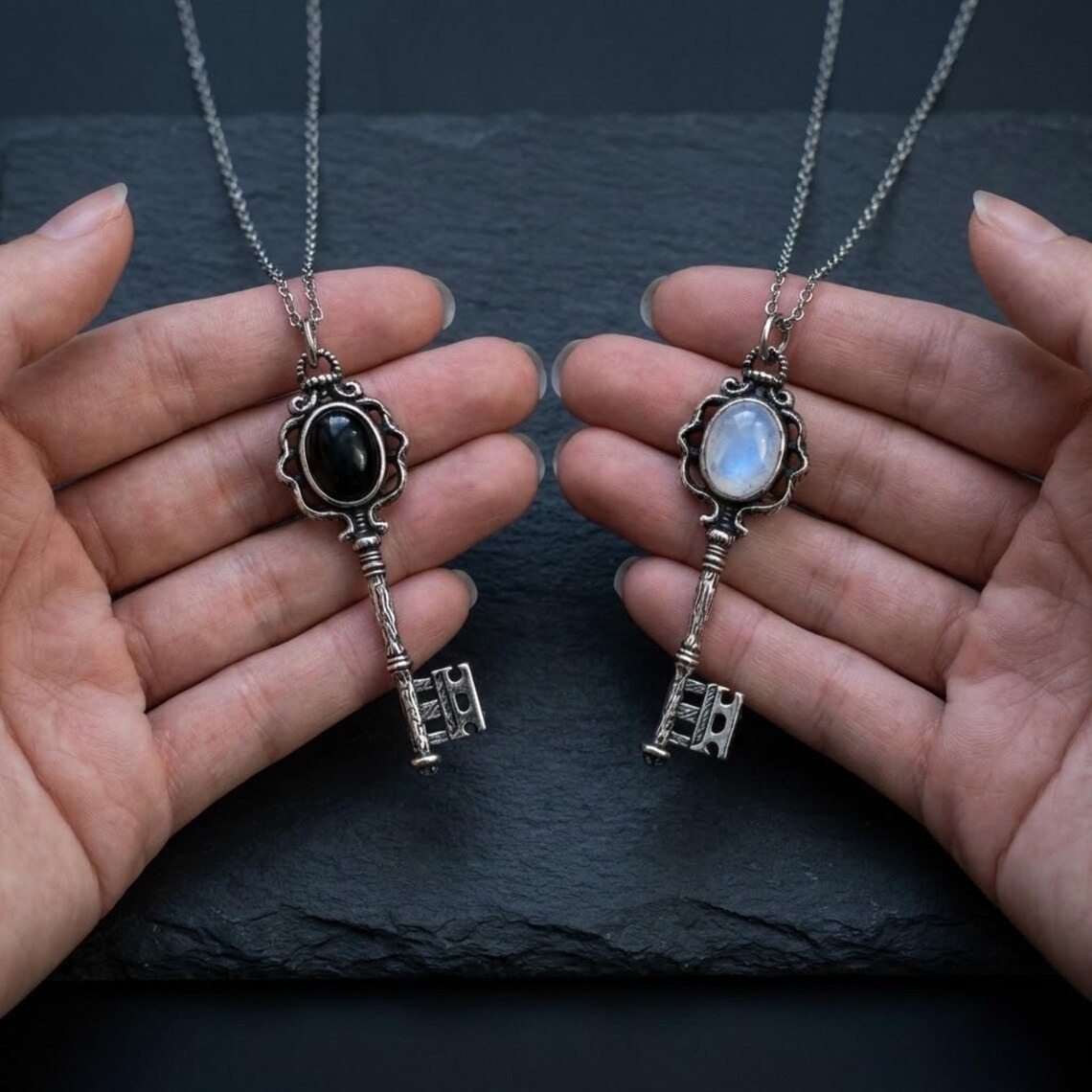 Vintage Hecate Key Natural Gemstone Necklace