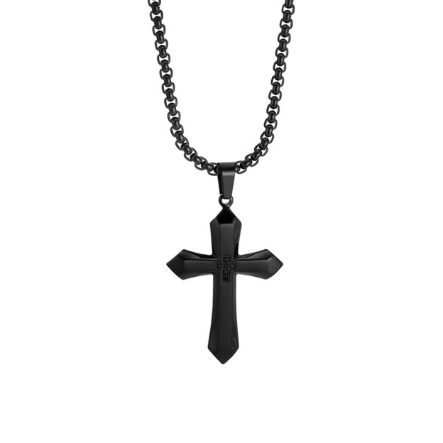 Multi-Color Diamond-Embedded 3D Cross Necklace