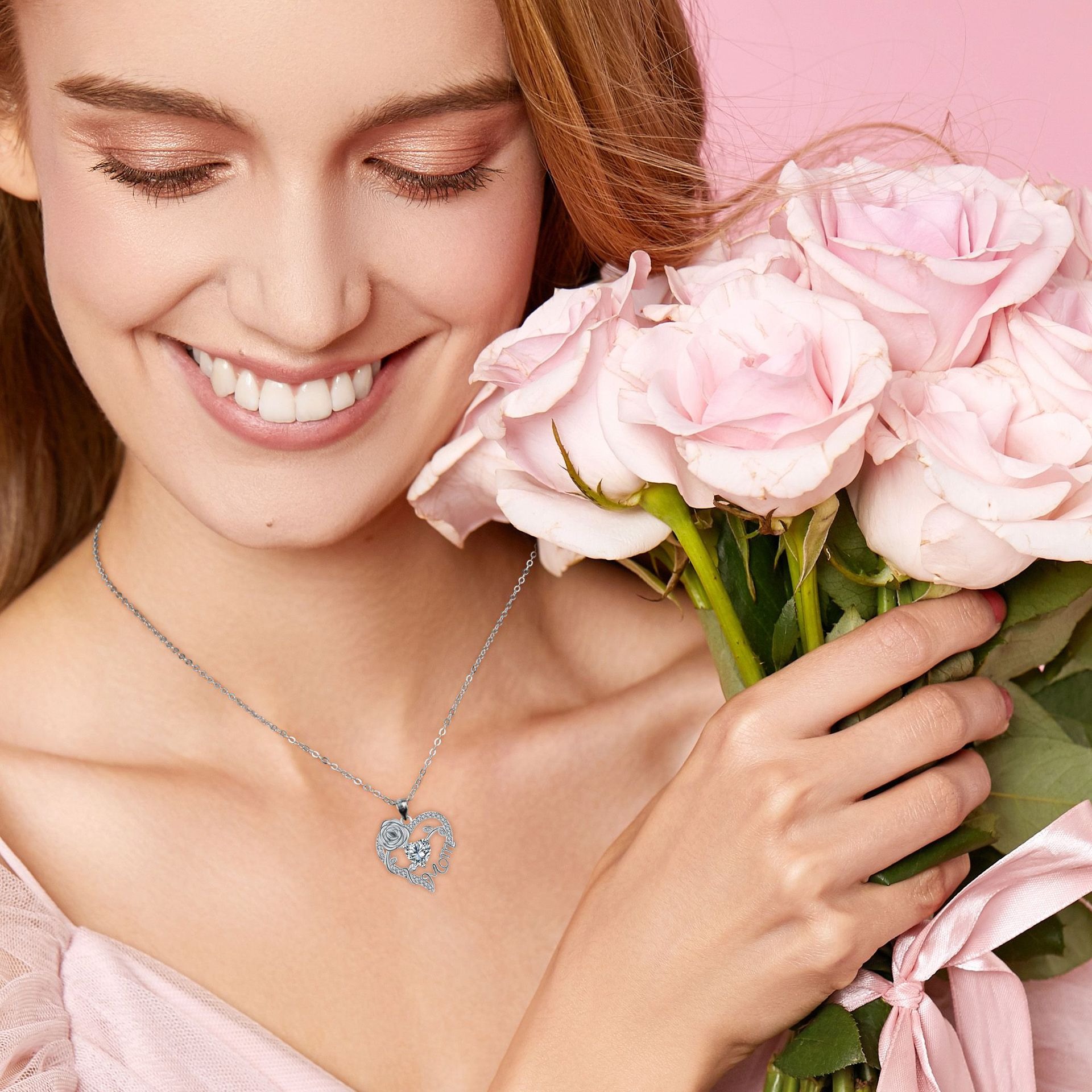 Heart Rose Mom Multi-Color Gem Necklace Light Luxury Memorial Choker