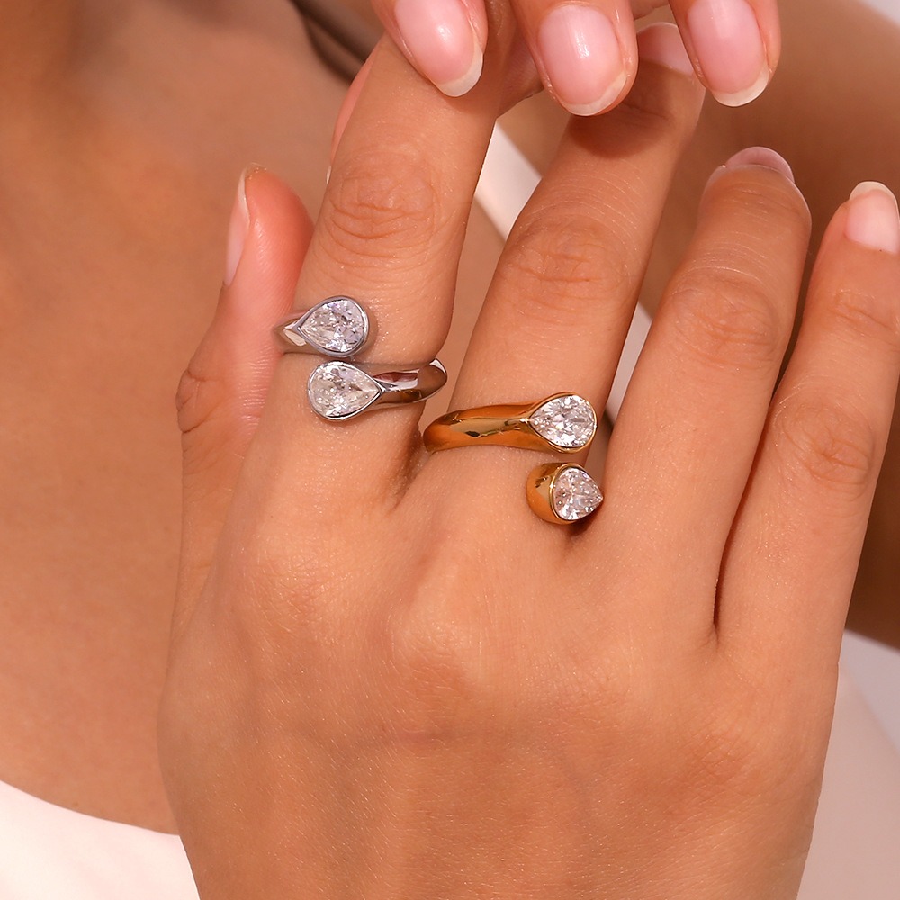 S925 Sterling Silver Double Pear-Cut Moissanite Open Ring