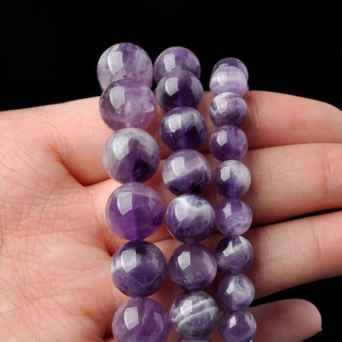 Natural Uruguay Amethyst Round Bead Bracelet