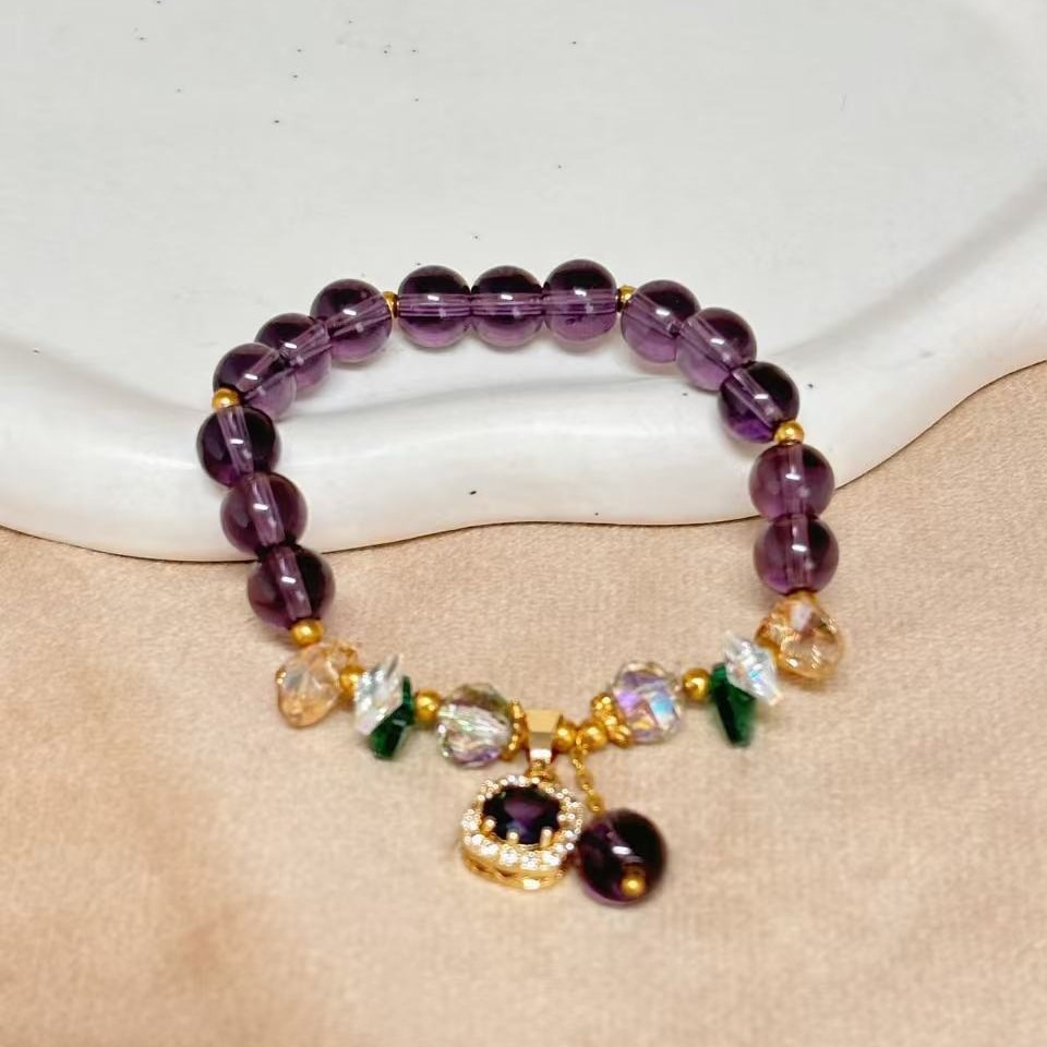 14K Gold Natural Uruguay Amethyst Handmade Beaded Bracelet