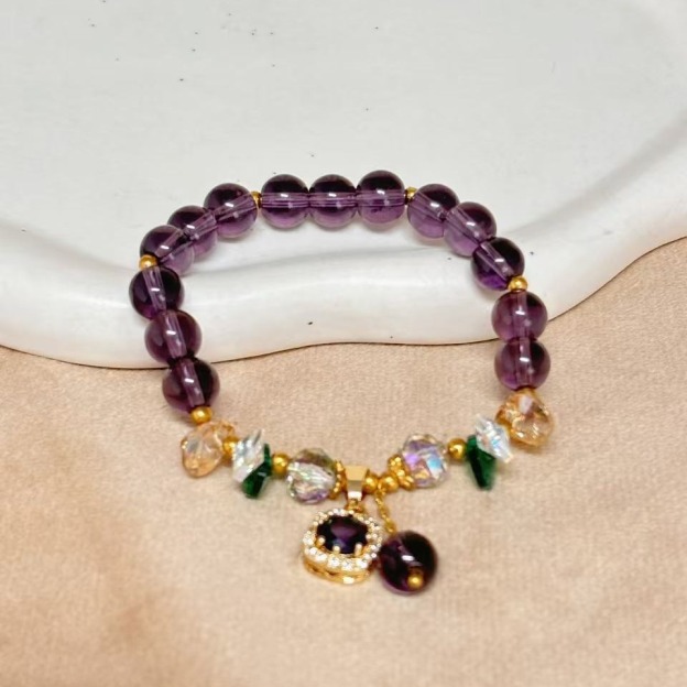 14K Gold Natural Uruguay Amethyst Handmade Beaded Bracelet