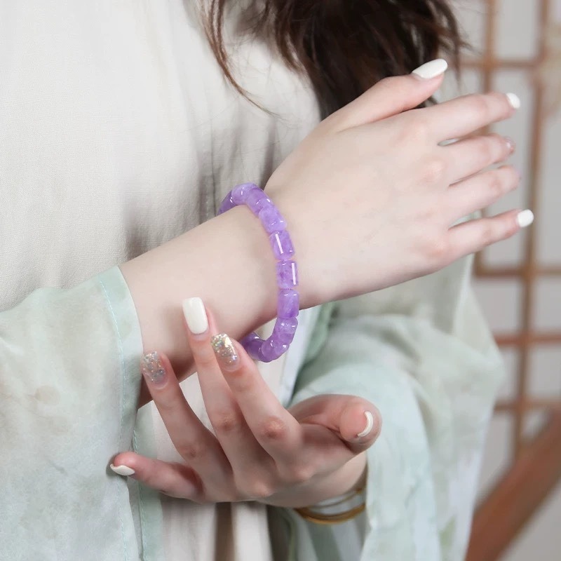 Natural Lavender Amethyst Barrel Bead Bracelet 