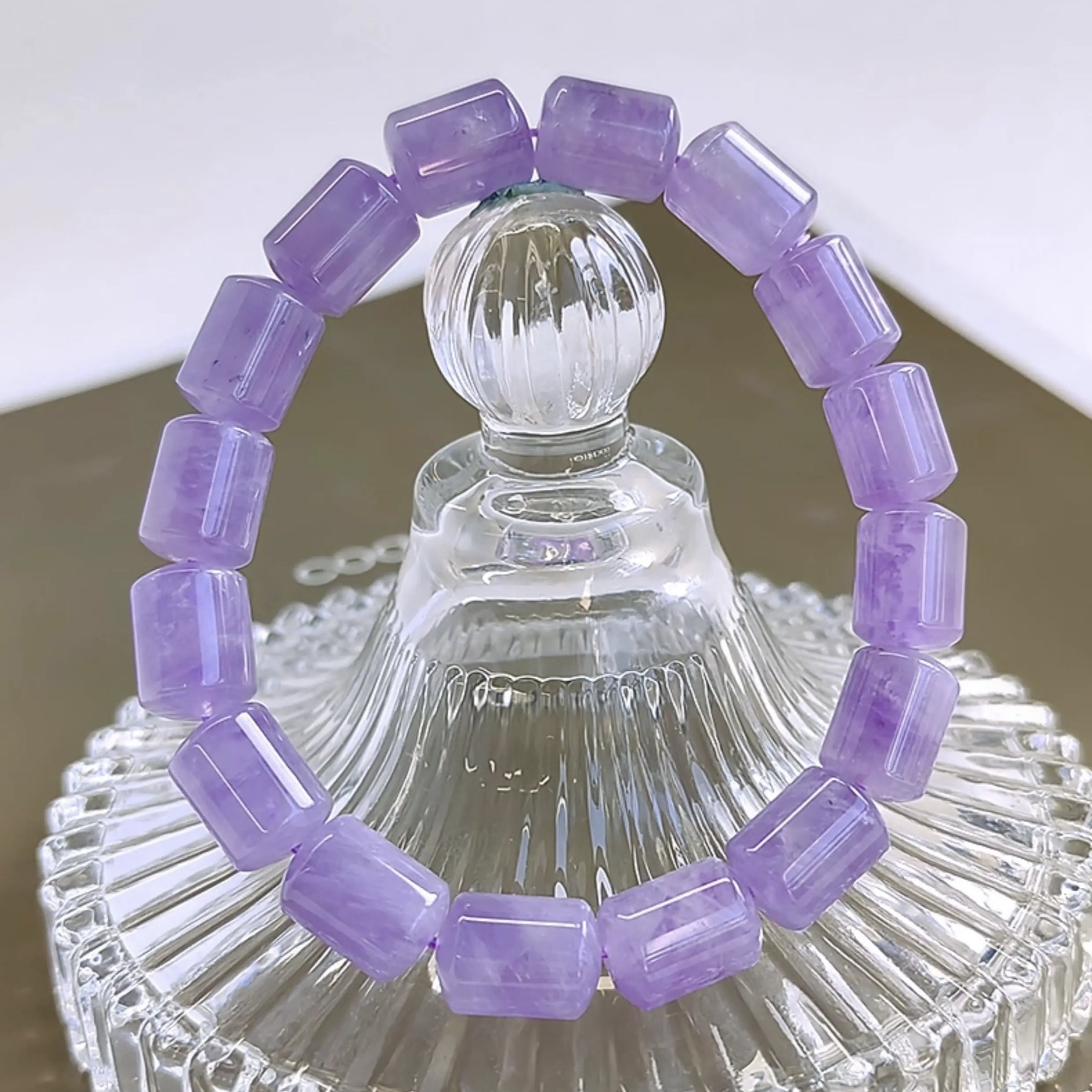 Natural Lavender Amethyst Barrel Bead Bracelet 