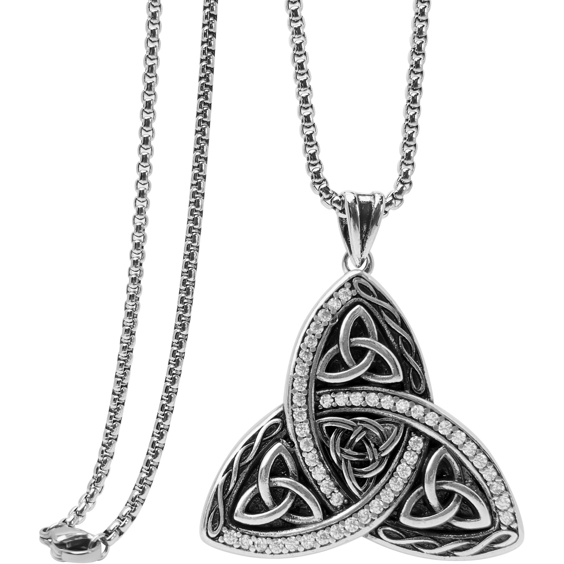 S925 Sterling Silver Triple Celtic Triquetra Triangle Pendant Necklace