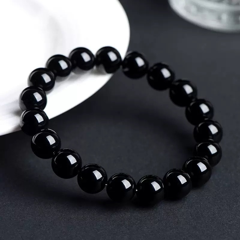 Natural Black Obsidian Bead Bracelet