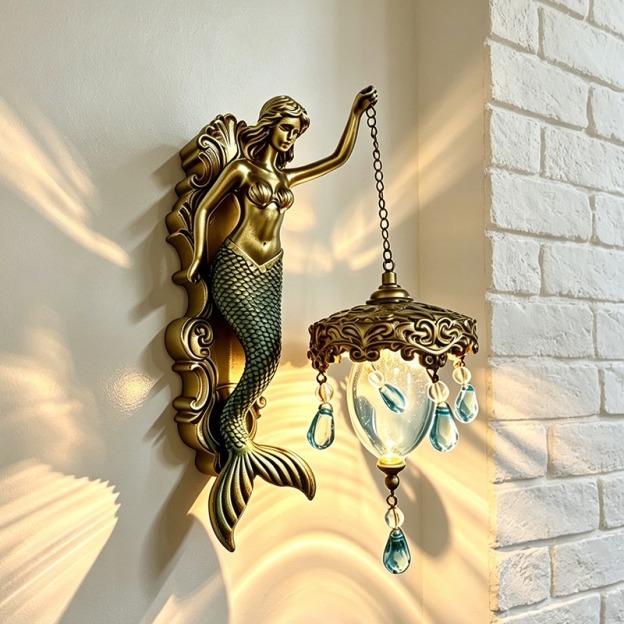 Vintage Resin Mermaid Lantern Wall Sconce