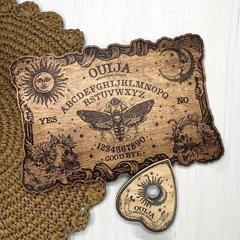Laser-Engraved Wooden Ouija Board with Planchette Set