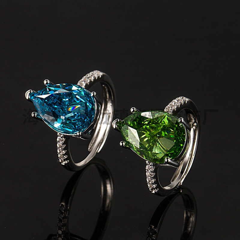 Sterling Silver 6-Prong Pear Cut Color Gem Ring