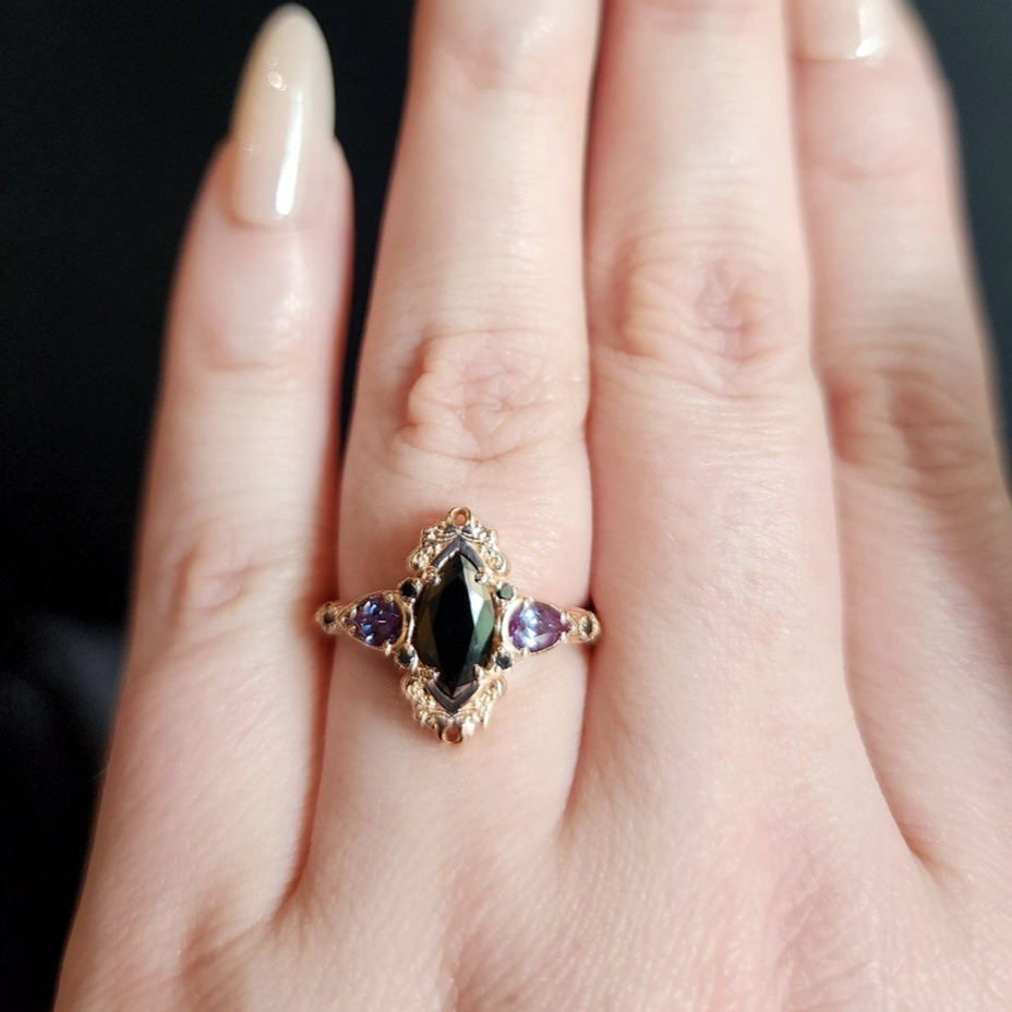 14K Gold Victorian Vintage Filigree Marquise Ring