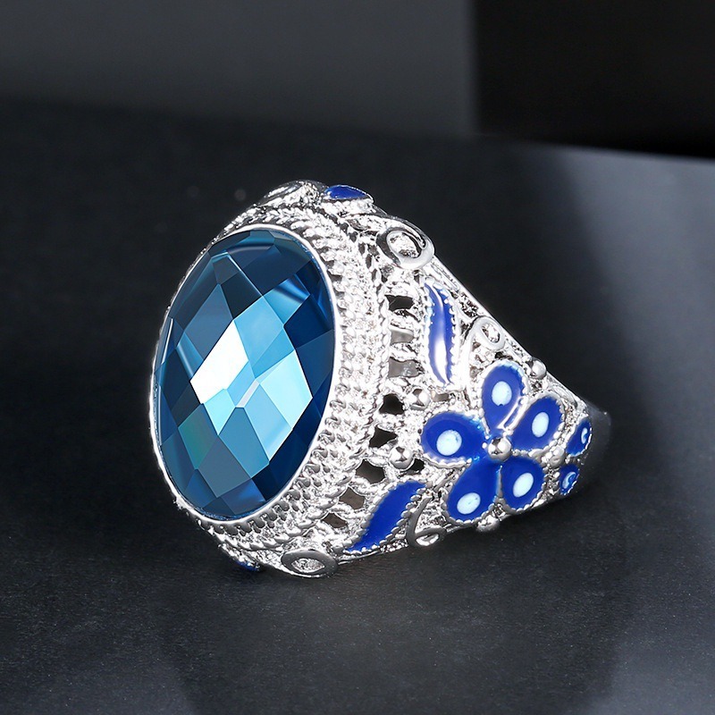Sterling Silver Filigree Blue Enamel Ring