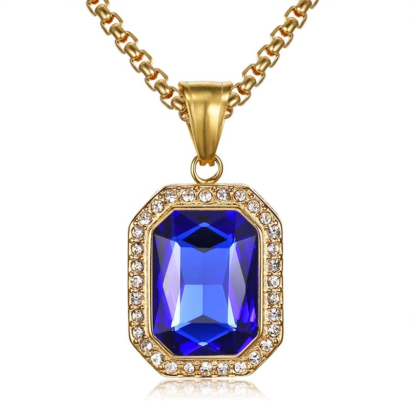 18K Gold Emerald-Cut Halo Pendant Necklace