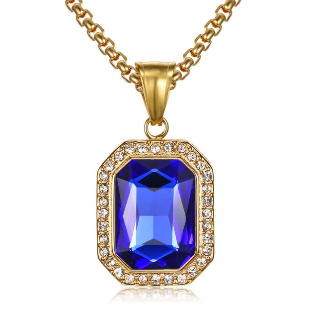 18K Gold Emerald-Cut Halo Pendant Necklace