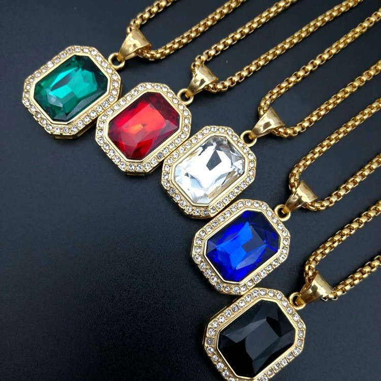 18K Gold Emerald-Cut Halo Pendant Necklace