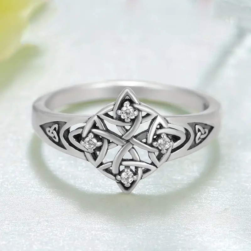 Witch Protection Sterling Silver Ring | Celtic Guardian Knot · Diamond & Plain Styles