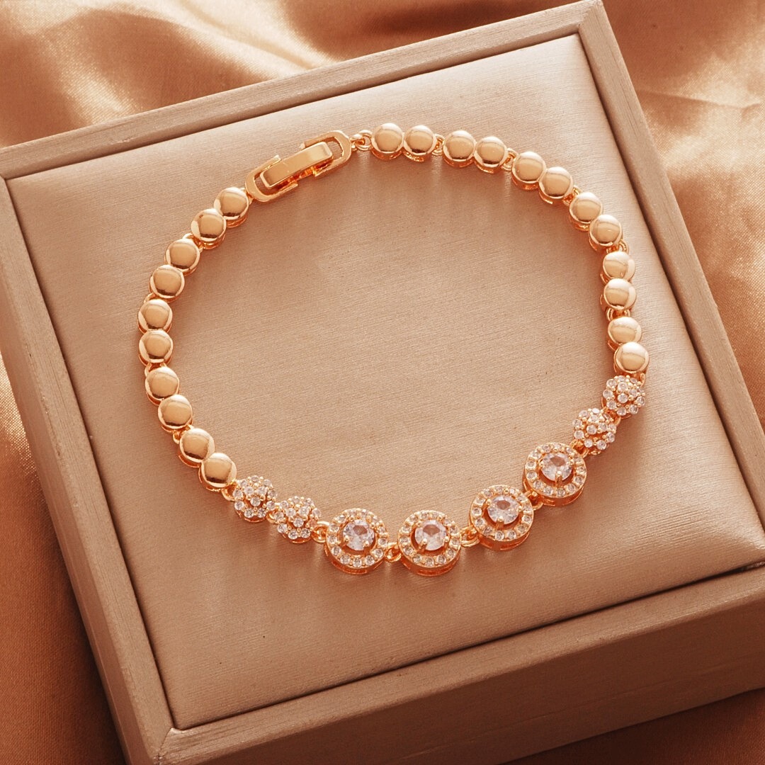 14K Gold Plated Bead Halo Pavé Bracelet 
