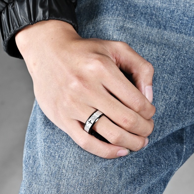 Divine Scripture Premium 316L Stainless Steel Engraved Cross Prayer Ring